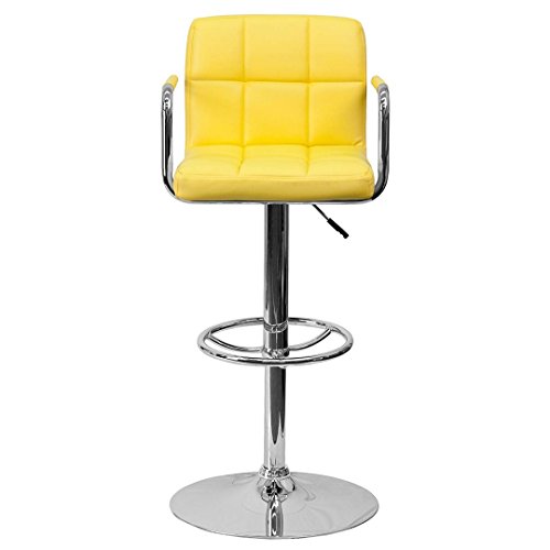 KLS14 Modern Barstools Hydraulic Adjustable Height 360-Degree Swivel Seat Sturdy Steel Frame Padded Cushion Seat Dining Chair Bar Pub Stool Home Office Furniture - Set of 2 Yellow #1978