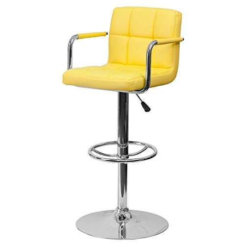 KLS14 Modern Barstools Hydraulic Adjustable Height 360-Degree Swivel Seat Sturdy Steel Frame Padded Cushion Seat Dining Chair Bar Pub Stool Home Office Furniture - Set of 2 Yellow #1978