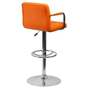 KLS14 Modern Barstools Hydraulic Adjustable Height 360-Degree Swivel Seat Sturdy Steel Frame Padded Cushion Seat Dining Chair Bar Pub Stool Home Office Furniture - Set of 2 Orange #1978