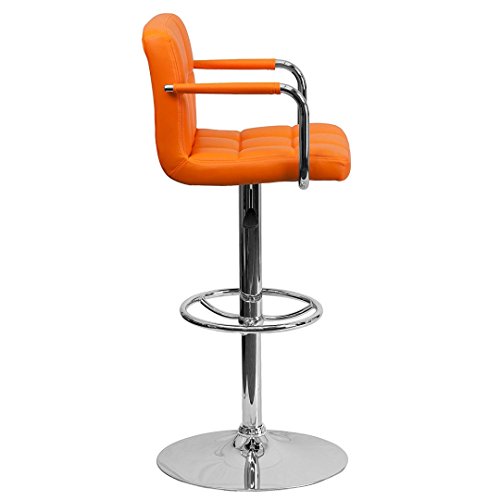 KLS14 Modern Barstools Hydraulic Adjustable Height 360-Degree Swivel Seat Sturdy Steel Frame Padded Cushion Seat Dining Chair Bar Pub Stool Home Office Furniture - Set of 2 Orange #1978