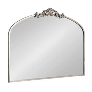 kate and laurel arendahl ornate traditional arched mirror, 36 x 29, silver, decorative baroque style arched wall mirror with wide frame and ornamental crown