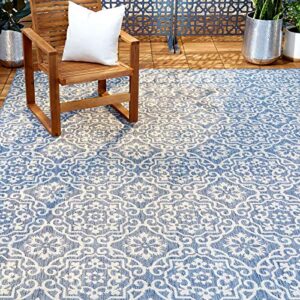 nicole miller new york patio country danica transitional geometric indoor/outdoor area rug, blue/grey, 7’9″x10’2″