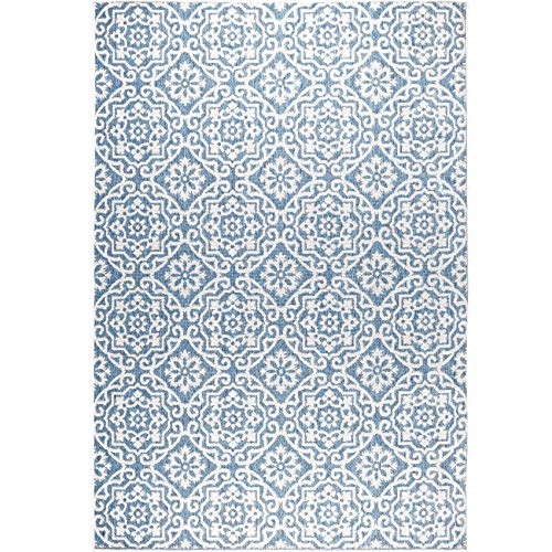 Nicole Miller New York Patio Country Danica Transitional Geometric Indoor/Outdoor Area Rug, Blue/Grey, 7'9"x10'2"