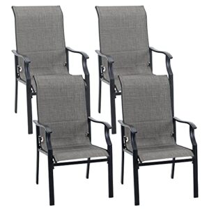 phi villa outdoor dining chairs set of 4, high back textilene fabric padded armchairs with e-coated steel frame for patio, porch, deck, yard