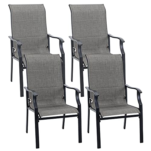 PHI VILLA Outdoor Dining Chairs Set of 4, High Back Textilene Fabric Padded Armchairs with E-Coated Steel Frame for Patio, Porch, Deck, Yard