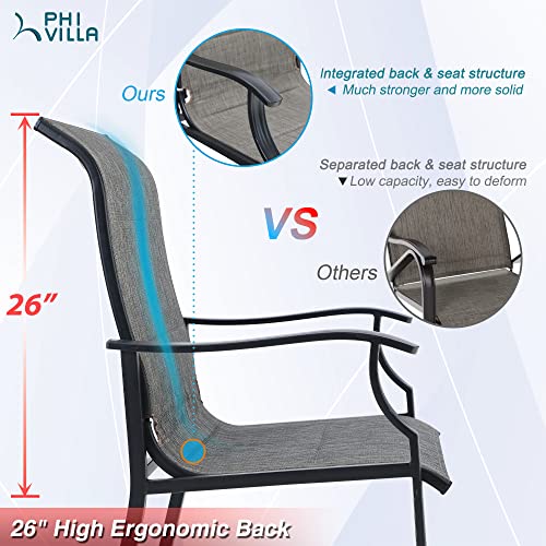 PHI VILLA Outdoor Dining Chairs Set of 4, High Back Textilene Fabric Padded Armchairs with E-Coated Steel Frame for Patio, Porch, Deck, Yard