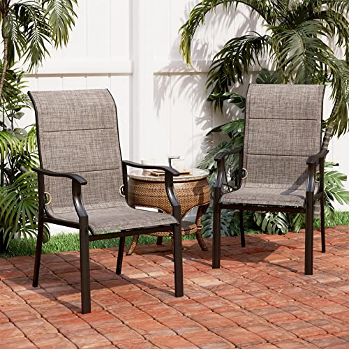 PHI VILLA Outdoor Dining Chairs Set of 4, High Back Textilene Fabric Padded Armchairs with E-Coated Steel Frame for Patio, Porch, Deck, Yard