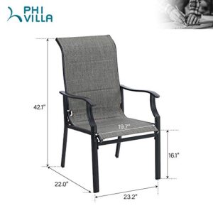 PHI VILLA Outdoor Dining Chairs Set of 4, High Back Textilene Fabric Padded Armchairs with E-Coated Steel Frame for Patio, Porch, Deck, Yard