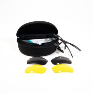 ballard pro/tek safety glasses, triple lenses, carbon design, hard protective case