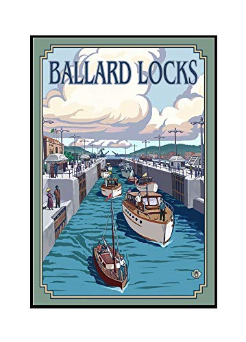 Seattle, Washington, Ballard Locks (24x36 Framed Gallery Wrapped Stretched Canvas)