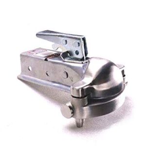 Alarmed stainless steel trailer coupler hitch lock loud alarms 120dB alarm travel camp ground camping horse shows boat marina dump trailers storage RV park locking cargo curt demco atwood stop thieves