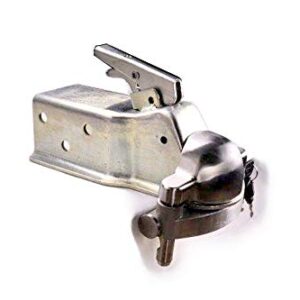 Alarmed stainless steel trailer coupler hitch lock loud alarms 120dB alarm travel camp ground camping horse shows boat marina dump trailers storage RV park locking cargo curt demco atwood stop thieves