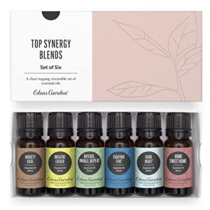 edens garden top synergy blend essential oil 6 set, best 100% pure aromatherapy starter kit (for diffuser & therapeutic use), 10 ml