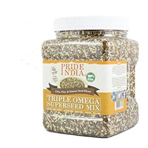 pride of india – triple omega superseed mix – protein, fiber, calcium, iron, omega-3, omega-6, & thiamin rich superfood w/ chia flax & sesame seeds, 1.4 pound (22oz) jar