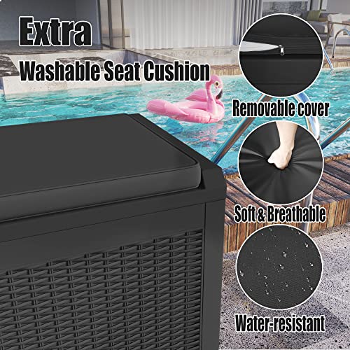 Greesum 100 Gallon Resin Deck Box Large Outdoor Storage for Patio Furniture, Garden Tools, Pool Supplies, Weatherproof and UV Resistant, Lockable, Black