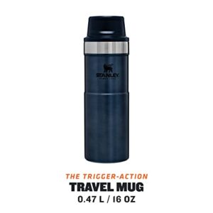 Stanley Classic Trigger Action Travel Mug 0.47L / 16OZ Nightfall ? Leakproof Cup | Hot & Cold Thermos Bottle | Vacuum Insulated Tumbler for Coffee, Tea & Water | BPA Stainless-Steel Travel Flask