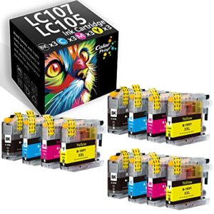 12-pack colorprint compatible lc107 lc105 ink cartridge replacement for brother lc107bk lc105c lc105m lc105y work with mfc-j4310dw mfc-j4410dw mfc-j4510dw mfc 4610dw j4710dw printer (3bk, 3c, 3m, 3y)