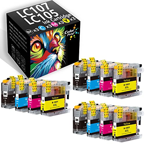 12-Pack ColorPrint Compatible LC107 LC105 Ink Cartridge Replacement for Brother LC107BK LC105C LC105M LC105Y Work with MFC-J4310DW MFC-J4410DW MFC-J4510DW MFC 4610DW J4710DW Printer (3BK, 3C, 3M, 3Y)