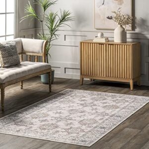 nuloom finley machine washable vintage distressed accent rug, 3′ x 5′, ivory