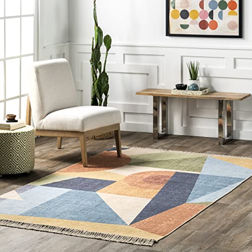 nuLOOM Solène Colorful Geometric Tasseled Area Rug, 8' x 10', Blue