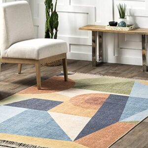 nuLOOM Solène Colorful Geometric Tasseled Area Rug, 8' x 10', Blue