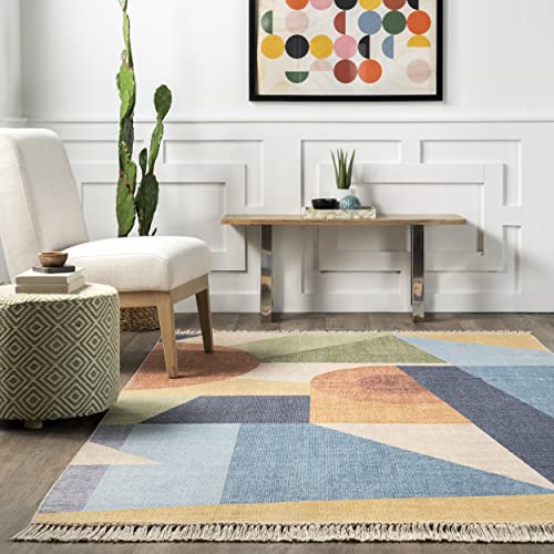 nuLOOM Solène Colorful Geometric Tasseled Area Rug, 8' x 10', Blue