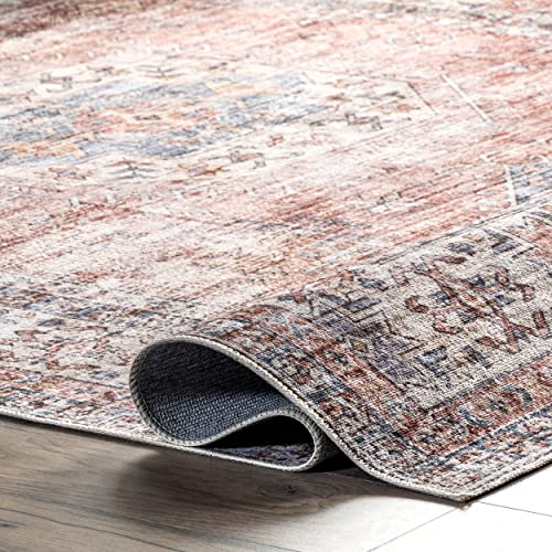 nuLOOM Desna Machine Washable Faded Vintage Area Rug, 9' x 12', Peach