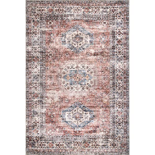 nuLOOM Desna Machine Washable Faded Vintage Area Rug, 9' x 12', Peach