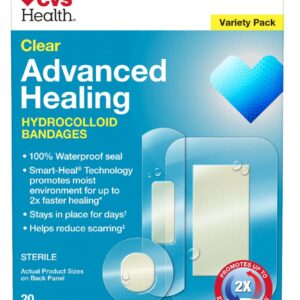 CVS Health Clear Advanced Healing Hydrocolloid Bandages, Variety Pack, 20 CT