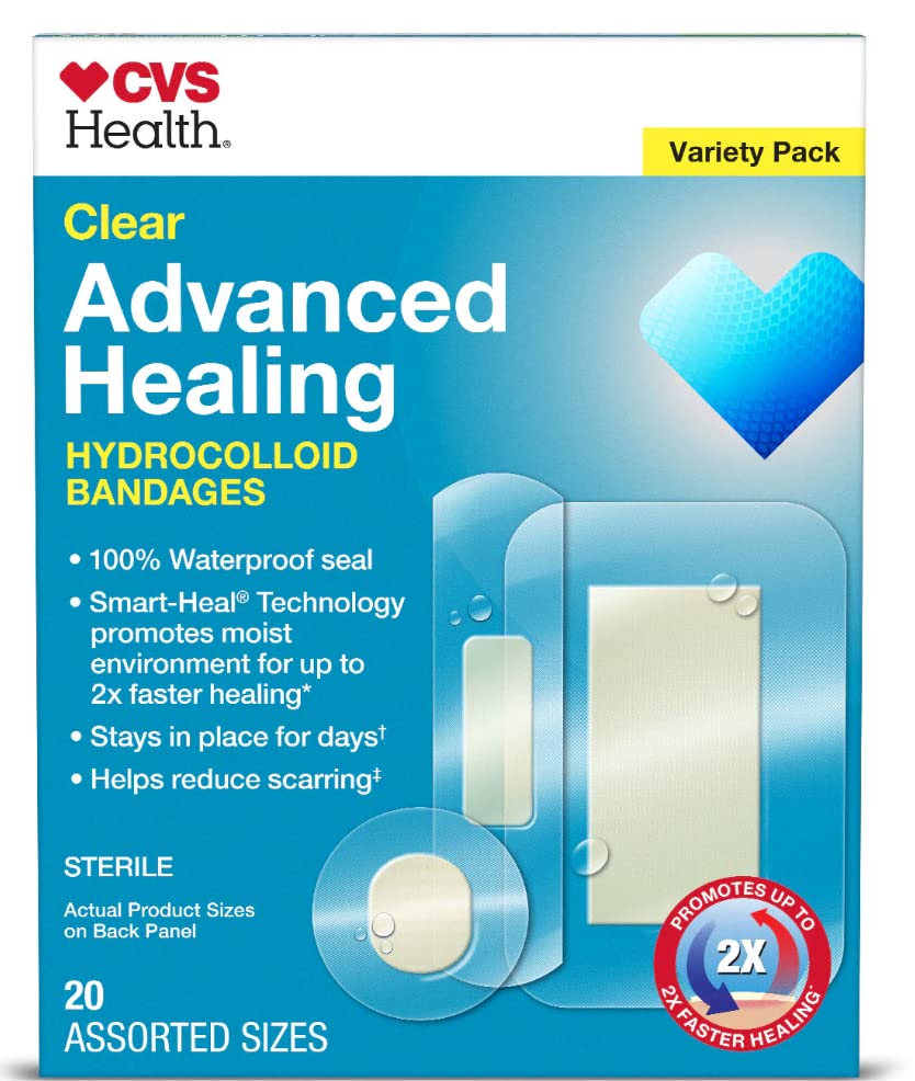 CVS Health Clear Advanced Healing Hydrocolloid Bandages, Variety Pack, 20 CT