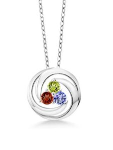 gem stone king 925 sterling silver round birthstones circle build your own circle pendant necklace for women with 18 inch chain