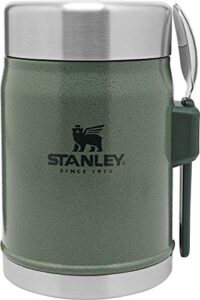 stanley classic legendary food jar 0.4l hammertone green with spork – bpa free stainless steel soup flask – keeps cold or hot for 7 hours – leakproof – dishwasher safe