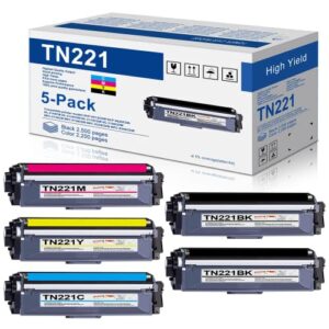yoisner tn221bk/c/m/y higher-yield tn2215pk compatible tn-221 tn 221toner cartridge set replacement for mfc-9130cw hl-3140cw hl-3170cdw hl-3180cdw mfc-9330cdw color printer