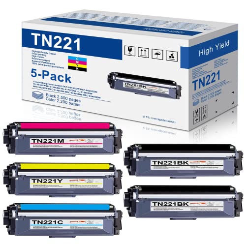 YOISNER TN221BK/C/M/Y Higher-Yield TN2215PK Compatible TN-221 TN 221Toner Cartridge Set Replacement for MFC-9130CW HL-3140CW HL-3170CDW HL-3180CDW MFC-9330CDW Color Printer