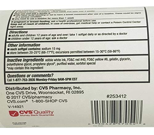 CVS Health Extra Strength Stool Softener Docusate Sodium Softgels 250 mg, 500 Count