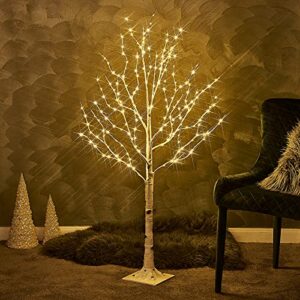 birchlitland led birch tree 4ft 200l warm white fairy lights, lighted trees for indoor outdoor home thanksgiving christmas holiday decoration