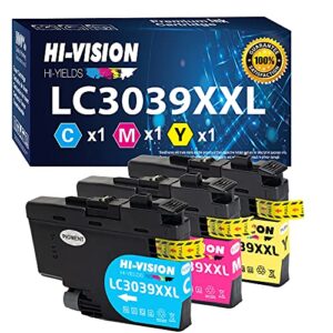 hi-vision hi-yields compatible ink cartridges replacement for brother 3039xxl lc3039xxl for mfc-j5845dw, mfc-j5845dw xl, mfc-j5945dw, mfc-j6545dw, mfc-j6545dw xl, mfc-j6945dw printer, (1 c, 1 m, 1 y)