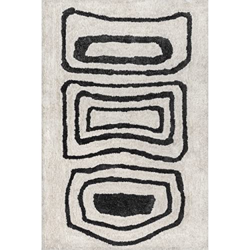 nuLOOM Mica Abstract Circles Shag Area Rug, 9' x 12', Ivory