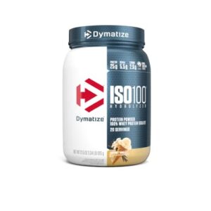 Dymatize ISO100 Hydrolyzed Protein Powder, 100% Whey Isolate , 25g of Protein, 5.5g BCAAs, Gluten Free, Fast Absorbing, Easy Digesting, Gourmet Vanilla, 20 Servings