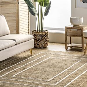 nuLOOM Caile Hand Loomed Raised Geometric Jute Area Rug, 10' x 14', Ivory