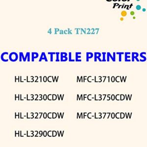 (4-Pack, BK,C,M,Y) ColorPrint Compatible TN227 Toner Cartridge Replacement for Brother TN-227 TN227 TN223 Work with HL-L3210CW HL L3230CDW L3710CDW L3270CDW MFC-L3710CW MFC L3750CDW L3770CDW Printer