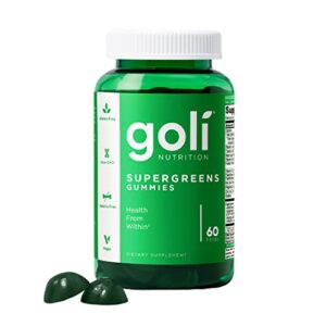 goli supergreen gummy vitamin – 60 count – essential vitamins and minerals – plant-based, vegan, gluten-free & gelatin free – health from within