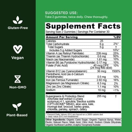 Goli SuperGreen Gummy Vitamin - 60 Count - Essential Vitamins and Minerals - Plant-Based, Vegan, Gluten-Free & Gelatin Free - Health from Within