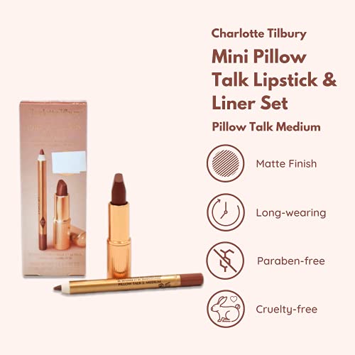 Charlotte Tilbury Mini Pillow Talk Duo Lip Kit Pillow Talk Medium - Travel Size Lip Makeup Set, Mini Lip Cheat Lip Liner and Mini Matte Revolution Lipstick, Long Lasting