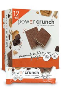power crunch whey protein wafer bars, high protein snacks with delicious taste, peanut butter fudge, 1.4 ounce (12 count)