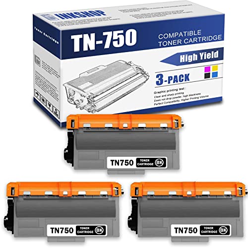 TN750 Compatible TN-750 Black High Yield Toner Cartridge Replacement for Brother TN-750 HL-5440D HL-5450DN DCP-8110DN DCP-8150DN MFC-8710DW Toner.(3 Pack)