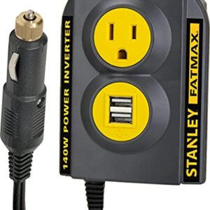 STANLEY FATMAX PCI140 140W Power Inverter: 12V DC to 120V AC Power Outlet with Dual USB Ports