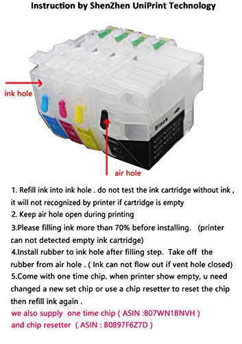 UP LC3017 LC3019 XXL Empty Refillable Ink Cartridge Compatible for Brother MFC-J6930DW MFC-J6530DW MFC-J5330DW MFC-J6730DW Printer