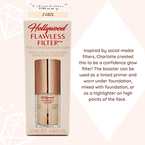 Charlotte Tilbury Mini Hollywood Flawless Filter, Travel Size, 2 Fair - Customizable Face Liquid Makeup Booster, Tinted Primer, Foundation, Highlighter, Moisturizer