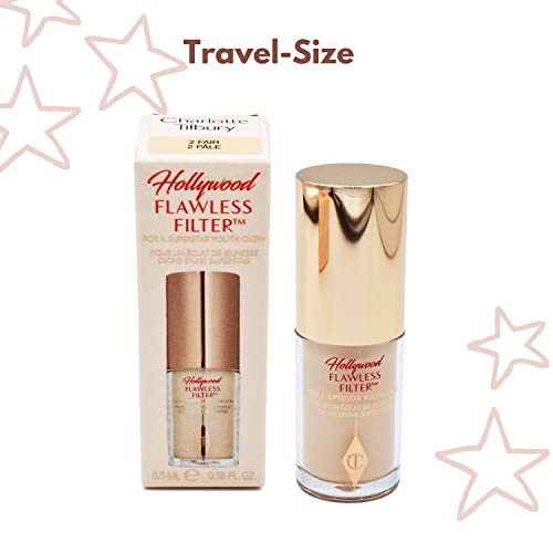 Charlotte Tilbury Mini Hollywood Flawless Filter, Travel Size, 2 Fair - Customizable Face Liquid Makeup Booster, Tinted Primer, Foundation, Highlighter, Moisturizer